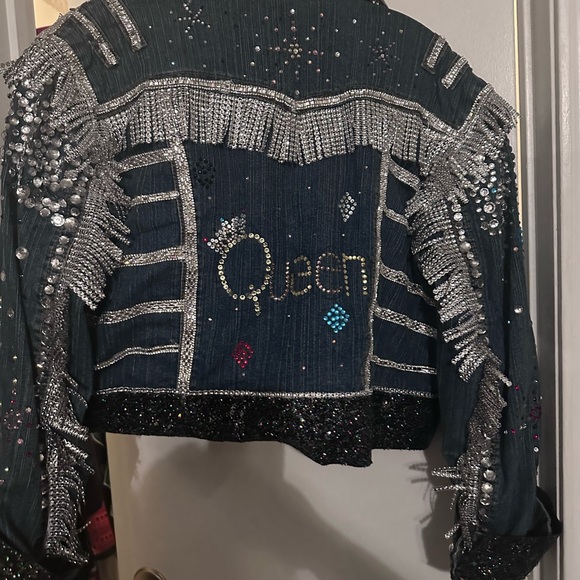 Custom denim rhinestone jacket XL - Picture 3 of 4